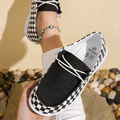Women's Plaid Walking Shoes Lightweight Low Top Sport Flat Shoes
