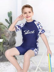 Boys Teen Casual Letter Print Swimsuit Set