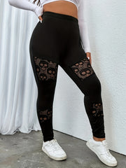 Halloween Sports Leggings Women's Plus Skull Patchwork High Rise