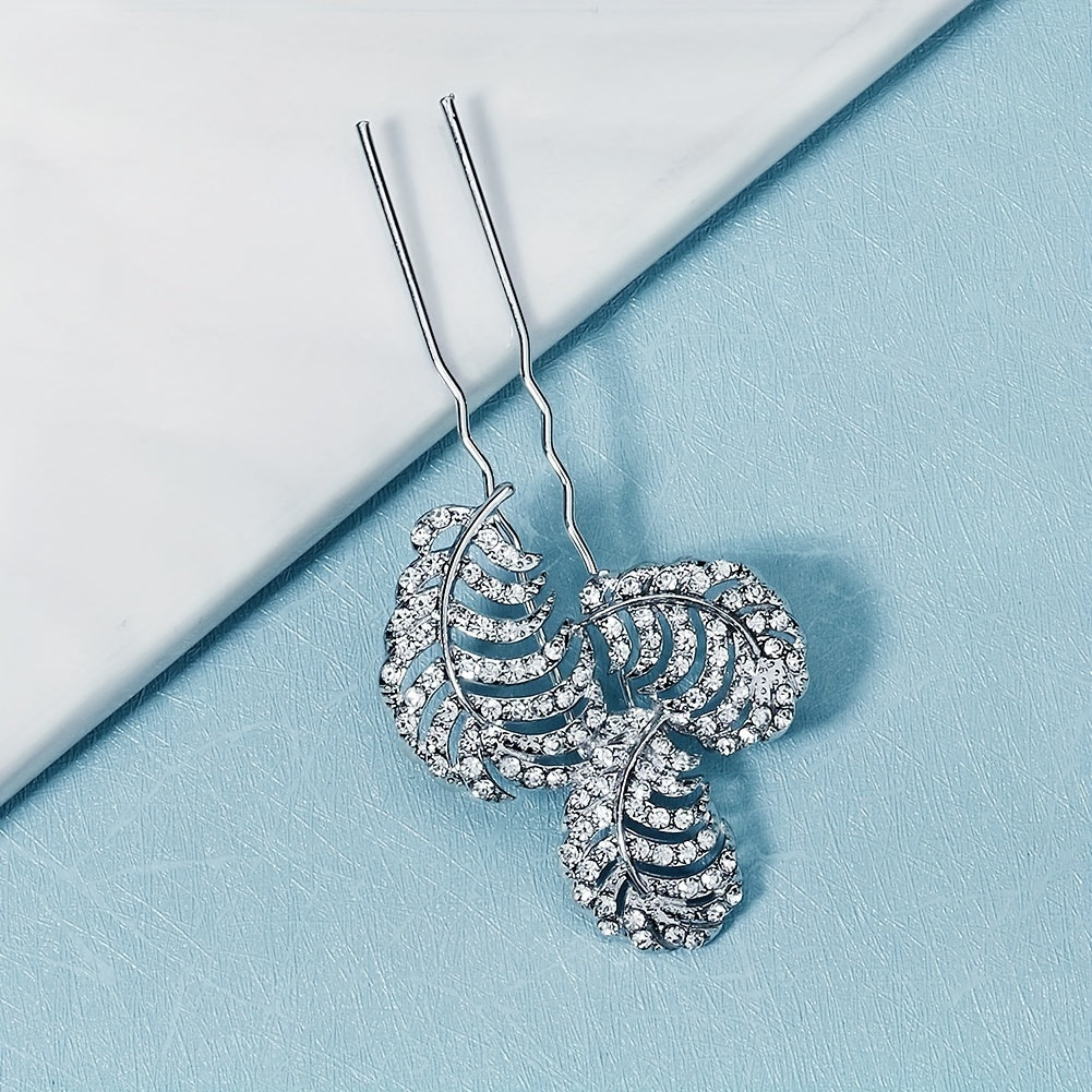 Bridal Rhinestone U Shaped Hairpin Hair Accessories Leaf Rhinestone Insert Pin