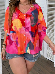 Colorblock Floral Print V Neck Top