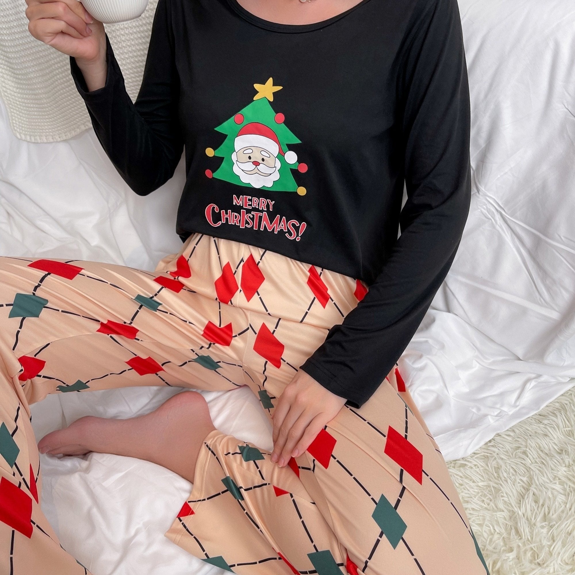Snowman Print Christmas Lounge Set Long Sleeve Top & Pants