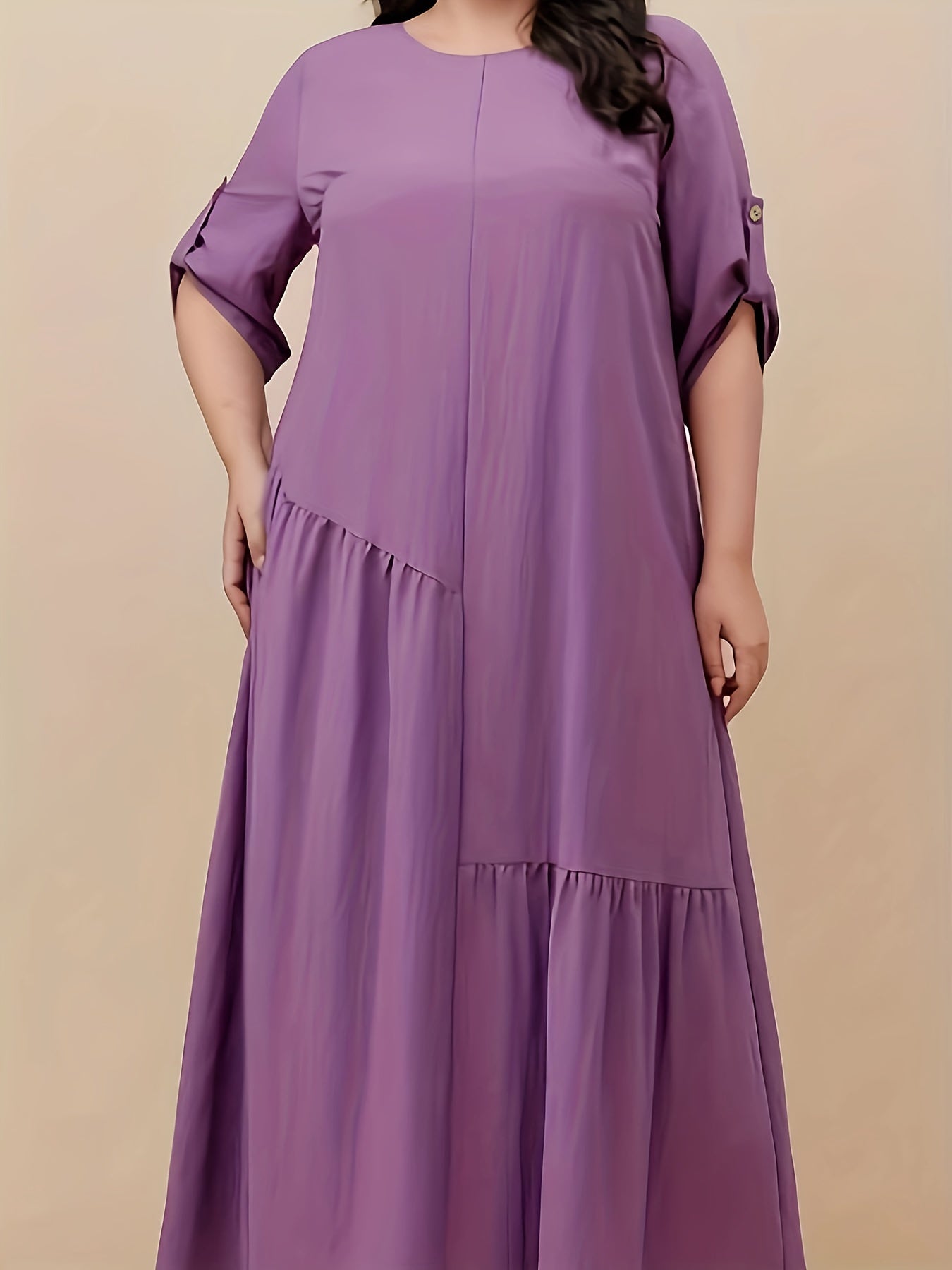 Kaftan Dress Women's Plus Solid Round Neck Asymmetrical