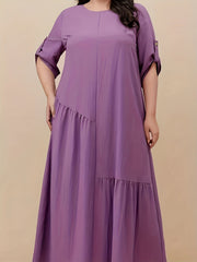 Kaftan Dress Women's Plus Solid Round Neck Asymmetrical