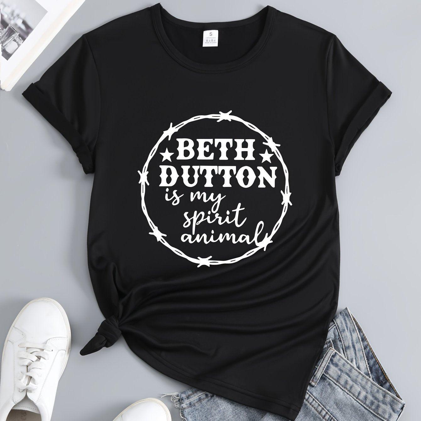 Printed Round Neck T shirt Short Sleeves Activewear