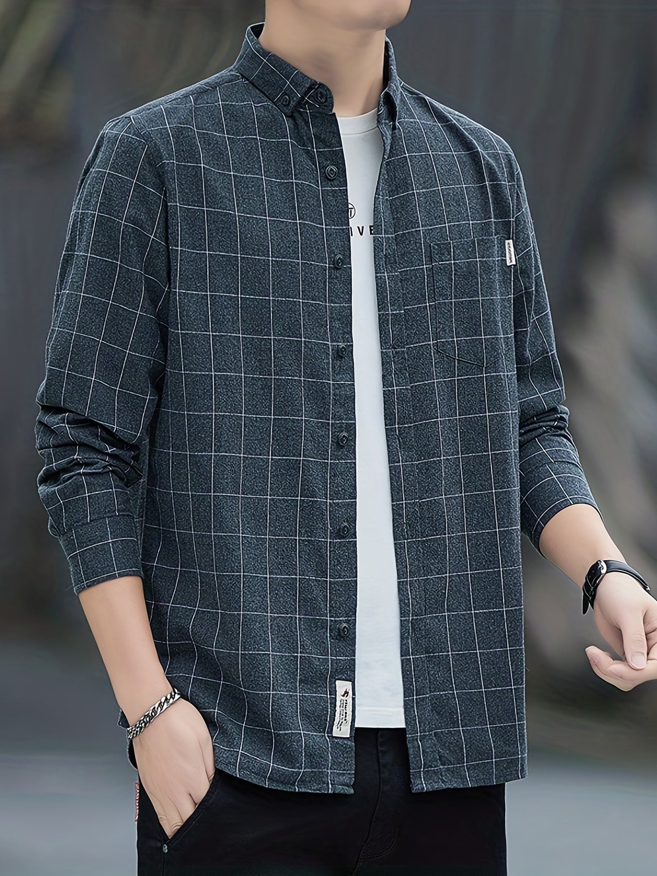 Plaid Print Men's Casual Button Up Shirt with Pocket