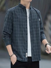 Plaid Print Men's Casual Button Up Shirt with Pocket