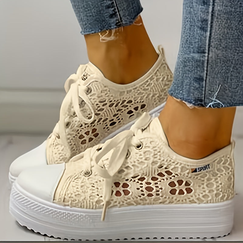 Women's Hollow Out Lace-Up Platform Walking Shoes