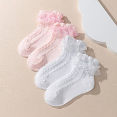 4 Pairs Knee High Socks Mesh Lace Mid-tube Dance Socks Girls Kids