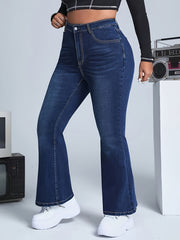 Button Fly High Rise Flared Leg Jeans
