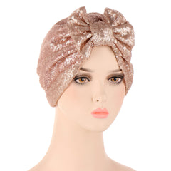Sequin Bow Beanie Cap Lightweight Women Turban Hat Hair Bonnet