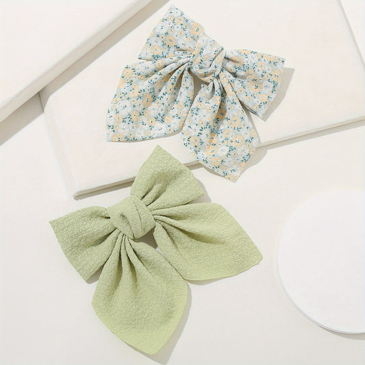 2PCS Floral Bowknot Hair Clip French Barrette Hair Accessories