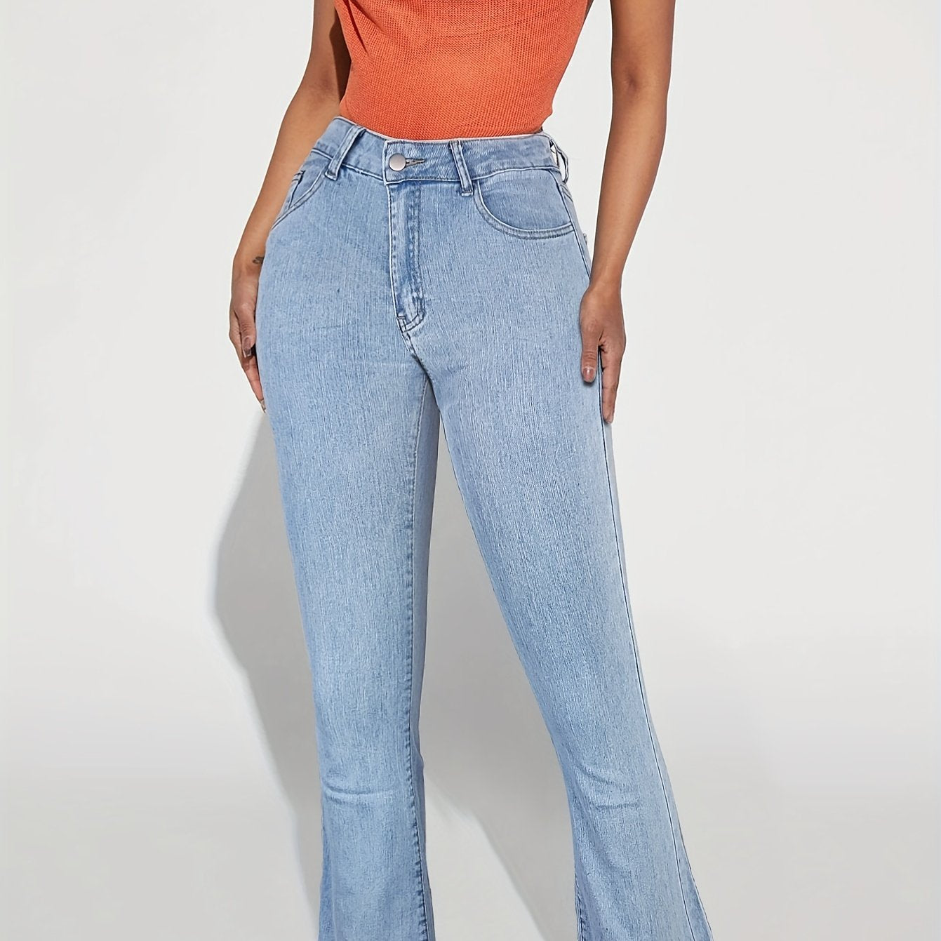 Sunflower Embroidered Flare Jeans High Stretch Bell Bottom Jeans