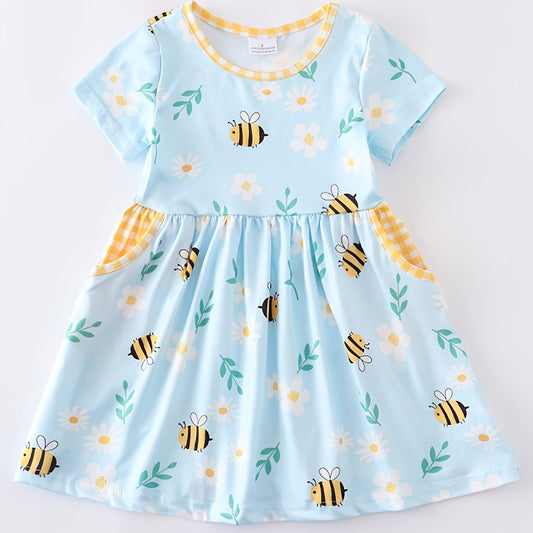 Toddler Girls Bee Floral Print Dress With Pocket