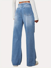 Raw Trim Distressed Denim Straight Leg Pants Women's Jeans