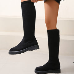 Women's Stretch Knee High Boots Solid Round Toe Pull On Long Boots Comfort