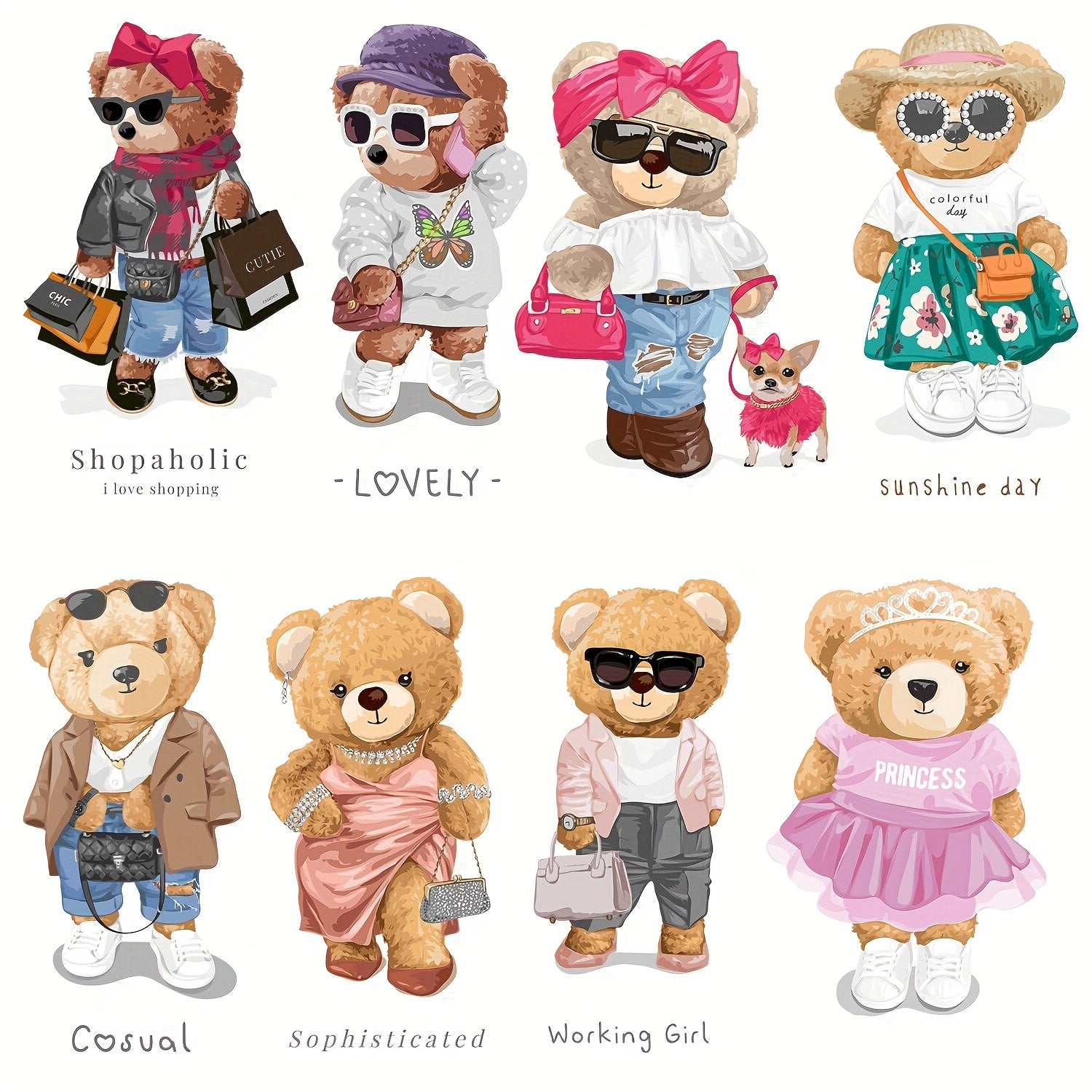 8pcs Bear Iron On Heat Transfer Sticker DIY Patches
