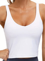 Longline Padded Sports Bra Medium Support Yoga Gym Tank Top