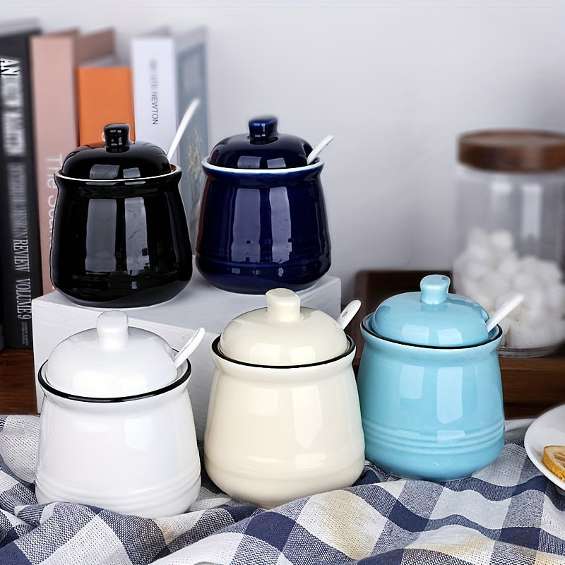 Ceramic Salt Bowl Sugar Bowl with Lid and Spoon
