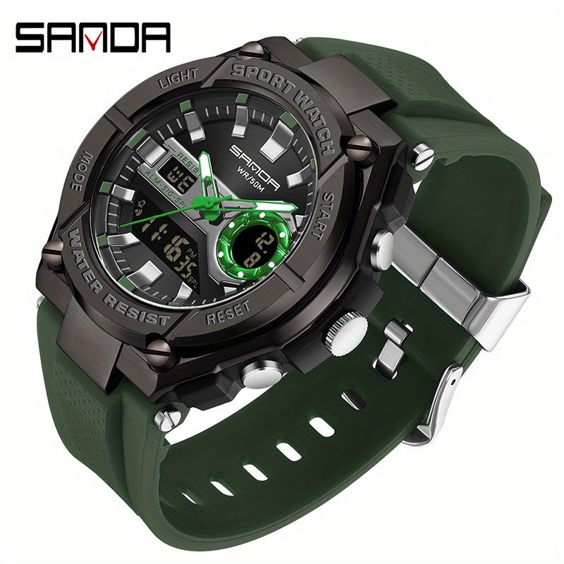 SANDA Waterproof Sports Watch Army Green