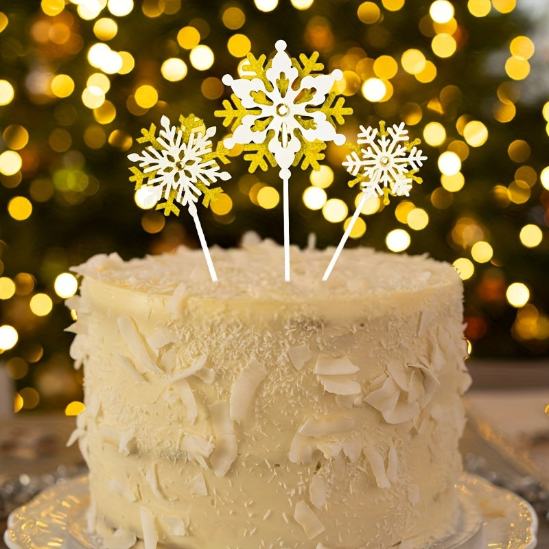 3pcs Snowflake Cake Toppers Birthday Party Decoration