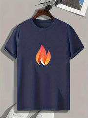 Flame Print Men's Graphic T-shirt for Summer