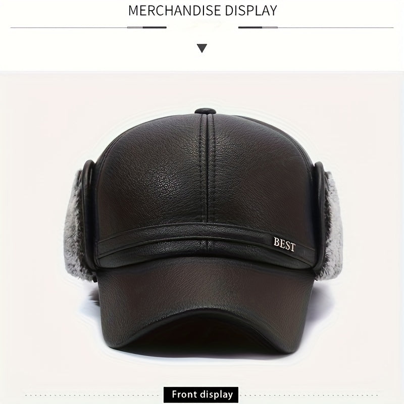Waterproof PU Leather Men's Winter Baseball Cap
