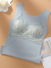 Lace Thermal Underwear Floral Sleeveless Top