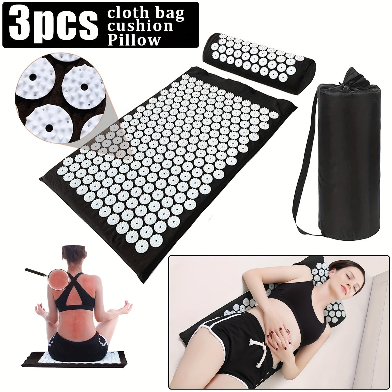 Acupressure Massage Mat and Pillow Set Relieve Back and Neck Stress