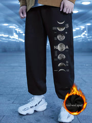 Moon Phase Pattern Casual Graphic Drawstring Joggers Sweatpants