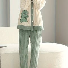 Cartoon Print Plush Pajamas Soft & Warm Women's Sleepwear
