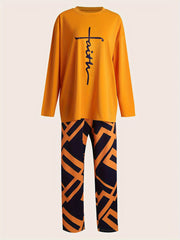 Women's Plus Letter Print Sleep Round Neck Tunic Top & Pants Outfits Set