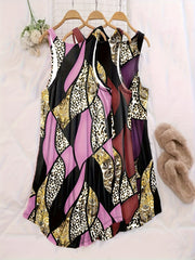 3 PC Plus Size Retro Loungewear Dress Set Leopard & Paisley Print