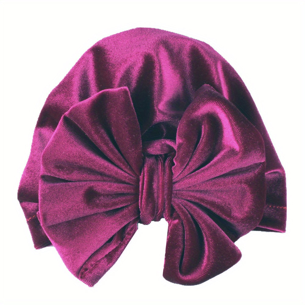 Striped Velvet Bow Baby Hat for Daily Life