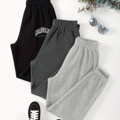 3pcs Letter Print Lounge Pants Soft Elastic Waistband Womens Loungewear