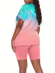 Spring & Summer 2pc Set V Neck Tee & Slim Shorts Outfit