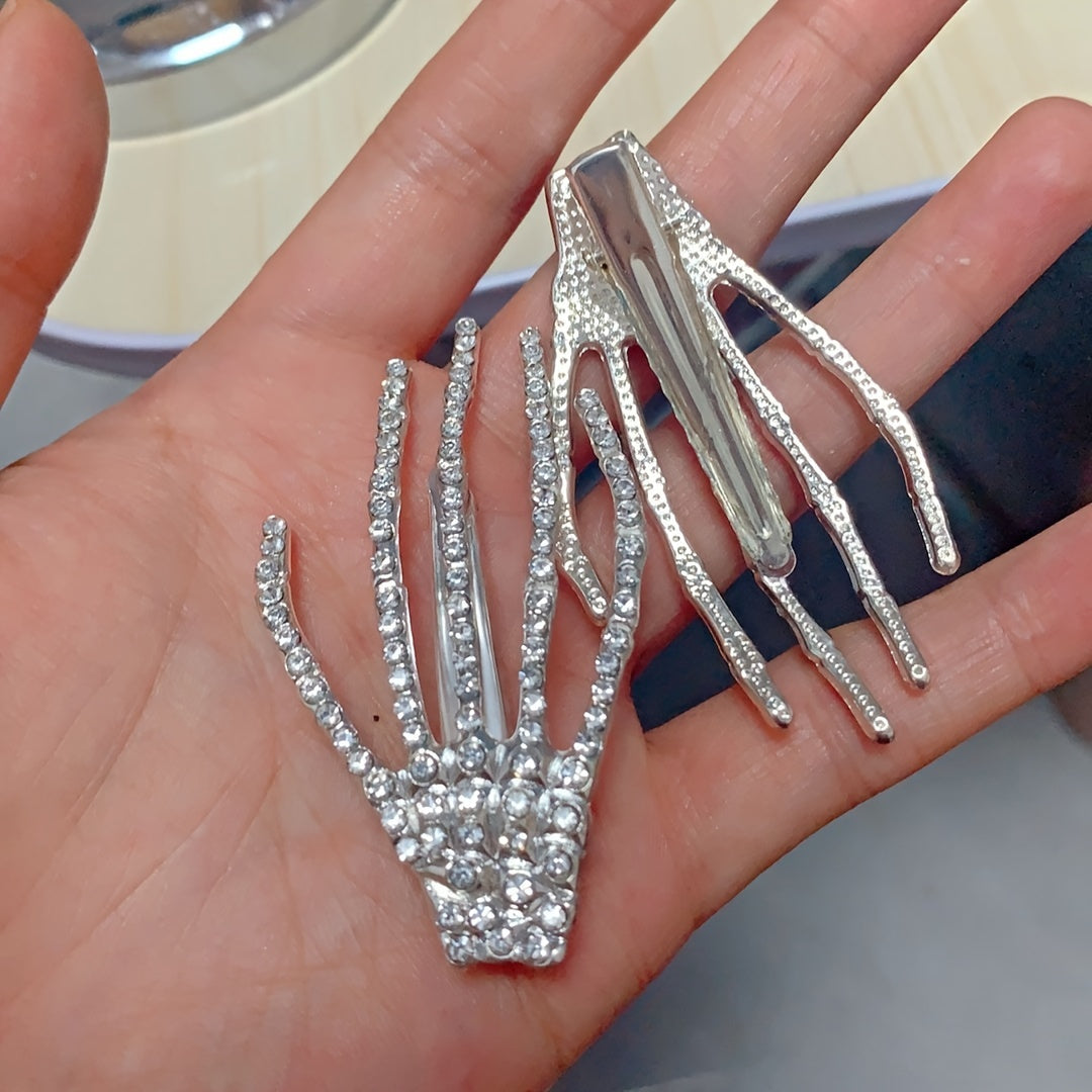 Halloween Hand Skeleton Hairpin Rhinestone Hair Clip