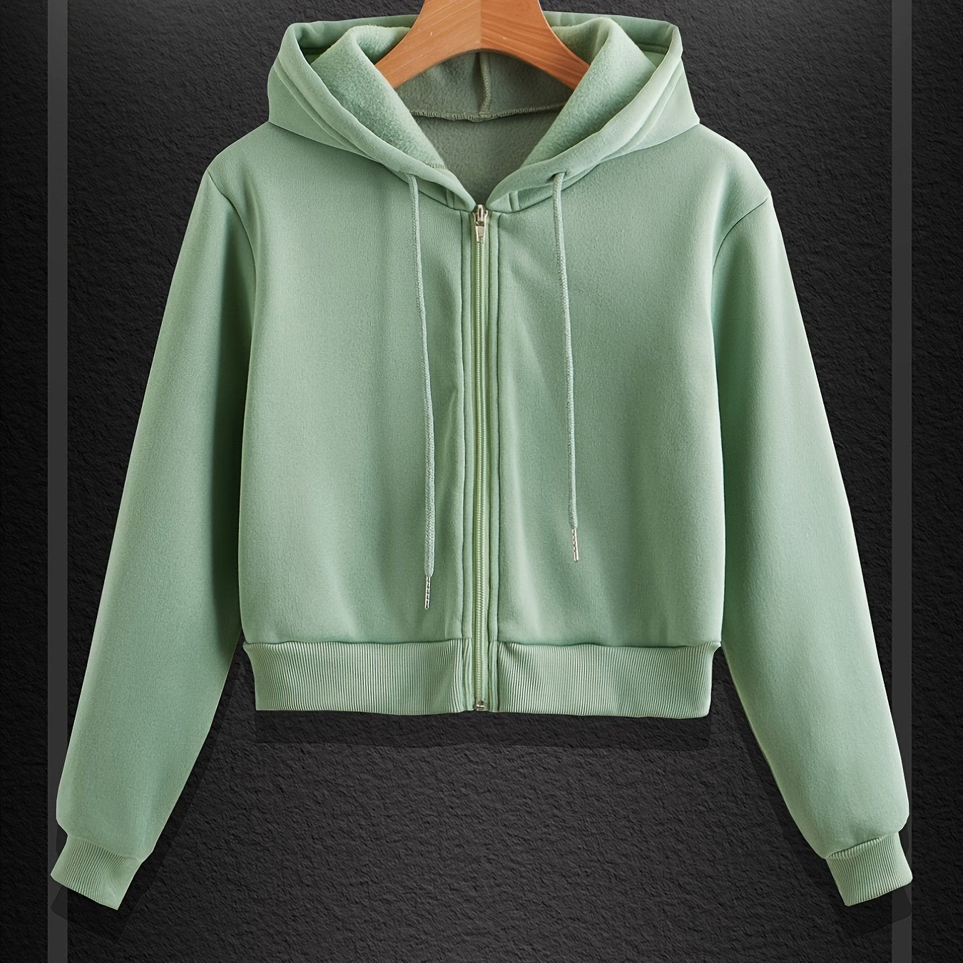 Crop Hoodie Zip Up Hooded Sweatshirt Casual Long Sleeve