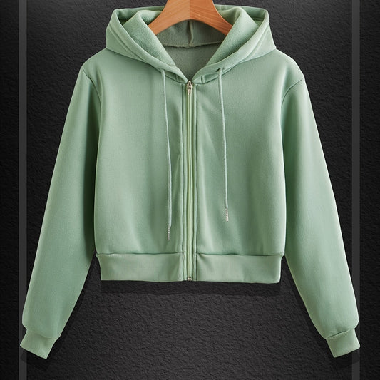 Crop Hoodie Zip Up Hooded Sweatshirt Casual Long Sleeve