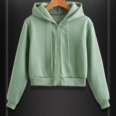 Crop Hoodie Zip Up Hooded Sweatshirt Casual Long Sleeve