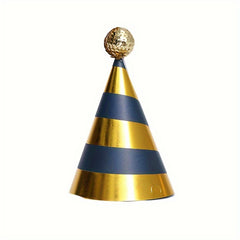 Birthday Cone Hat With Pom Poms Striped Dot Party Decor