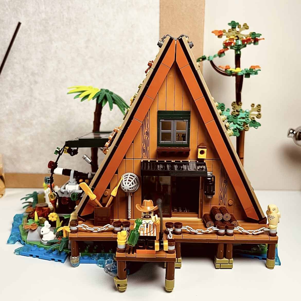 Forest Fishing Cabin Building Blocks Set Home Decor Ornament Ideal Gift for Men