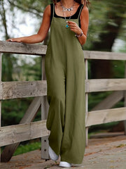 Solid Square Neck Wide Leg Cami Jumpsuit