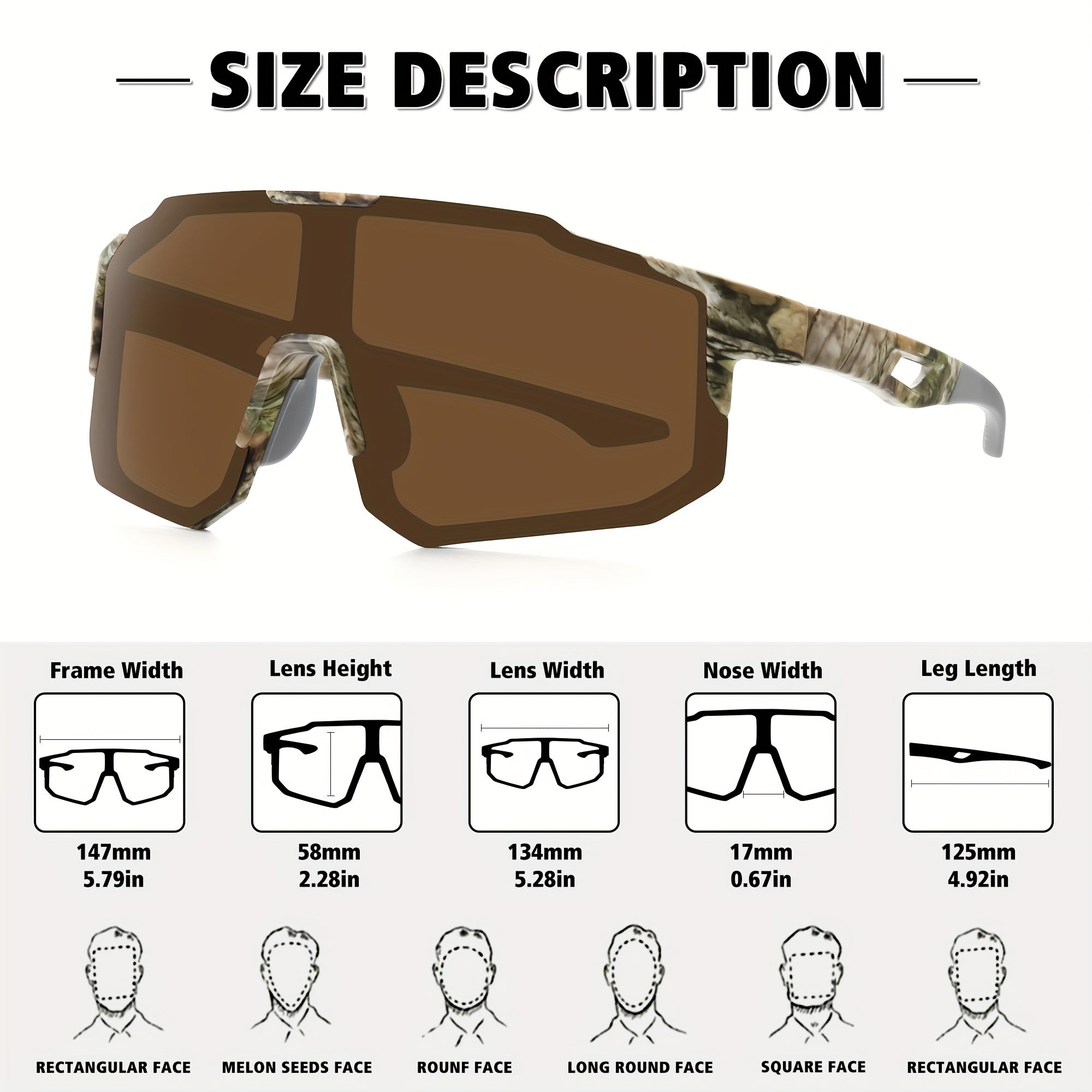 Men's Square Frame Polarized Sunglasses Leopard Tea Lenses UV 400 Protection
