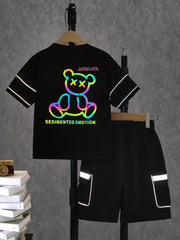 2pcs Boys Luminous Bear T-shirt & Shorts Summer Clothes Sets