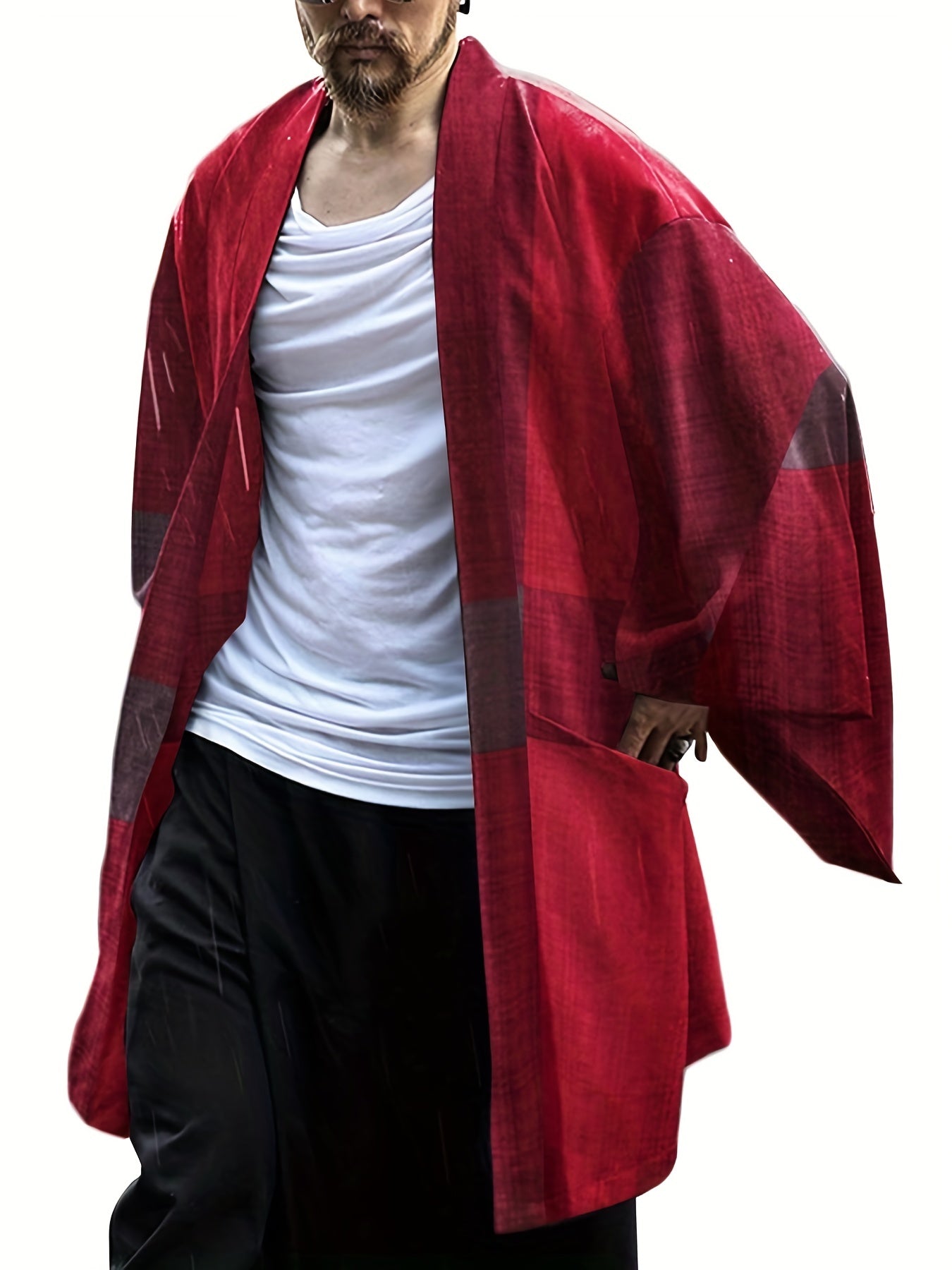 INCERUN Cotton Blend Kimono Plaid Men's Shirt Jackets V neck Casual