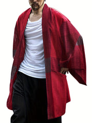 INCERUN Cotton Blend Kimono Plaid Men's Shirt Jackets V neck Casual