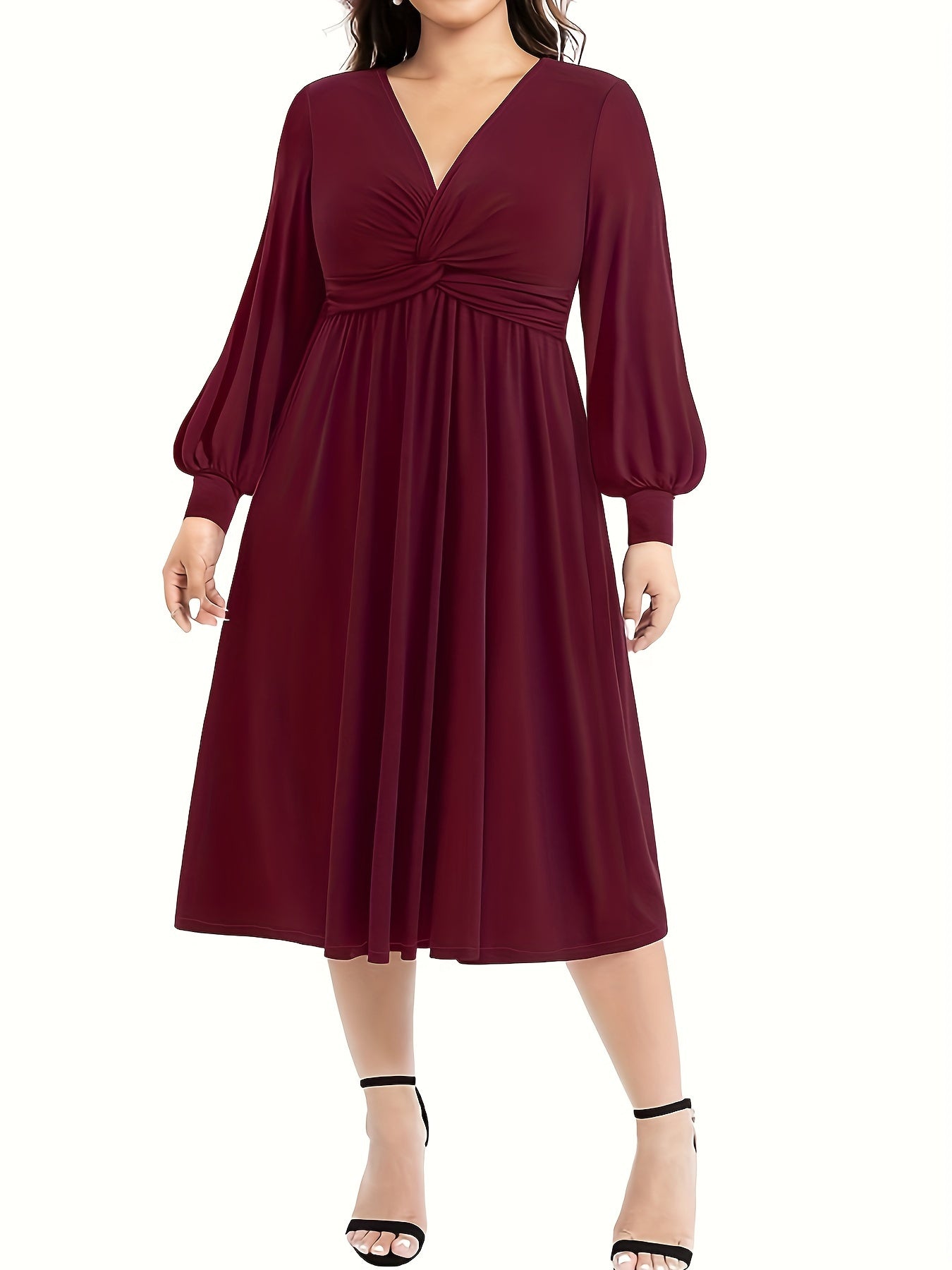 Twist Front Lantern Sleeve A-Line Dress