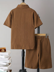 Boys 2pcs Short Sleeve Button Down Shirt & Shorts Set