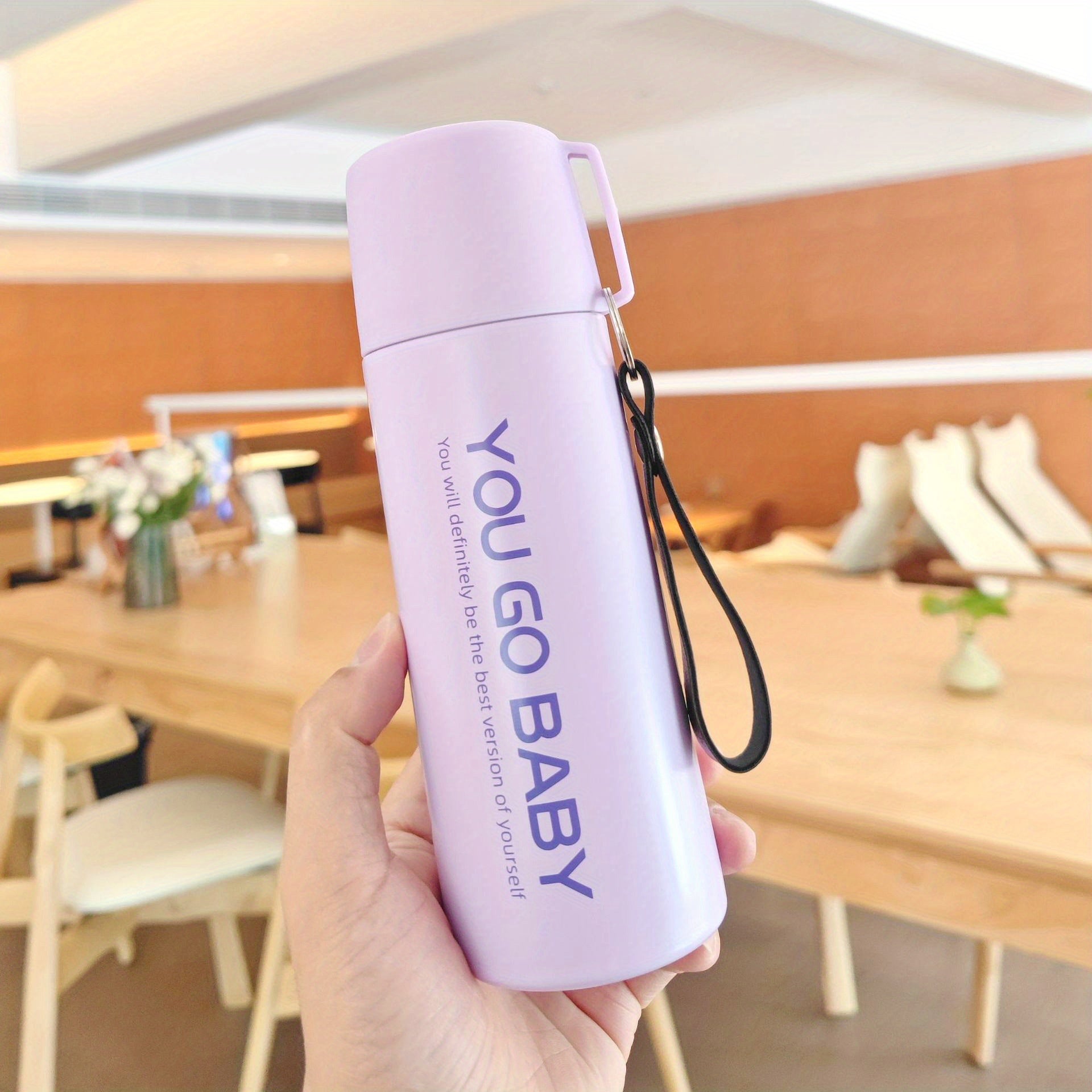 12oz Letter Printed Vacuum Flask With Lanyard